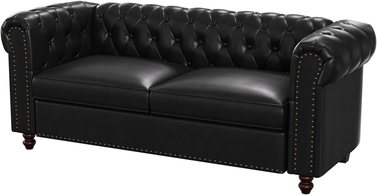 Alcott Hill® 72 Inch Couch Chesterfield Leather Sofa With Wooden Legs