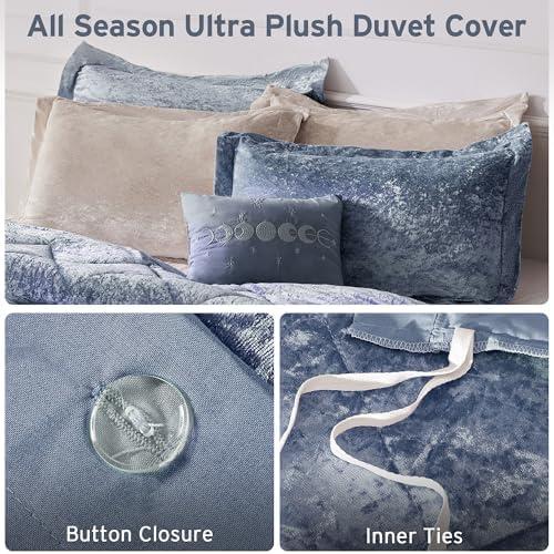 Felicia Crushed Velvet Quilted Duvet Set with Throw Pillow