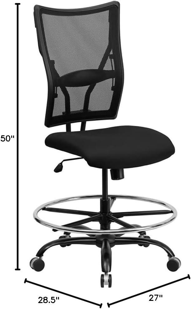 BizChair Big & Tall 400 lb. Rated Black Mesh Ergonomic Drafting Chair