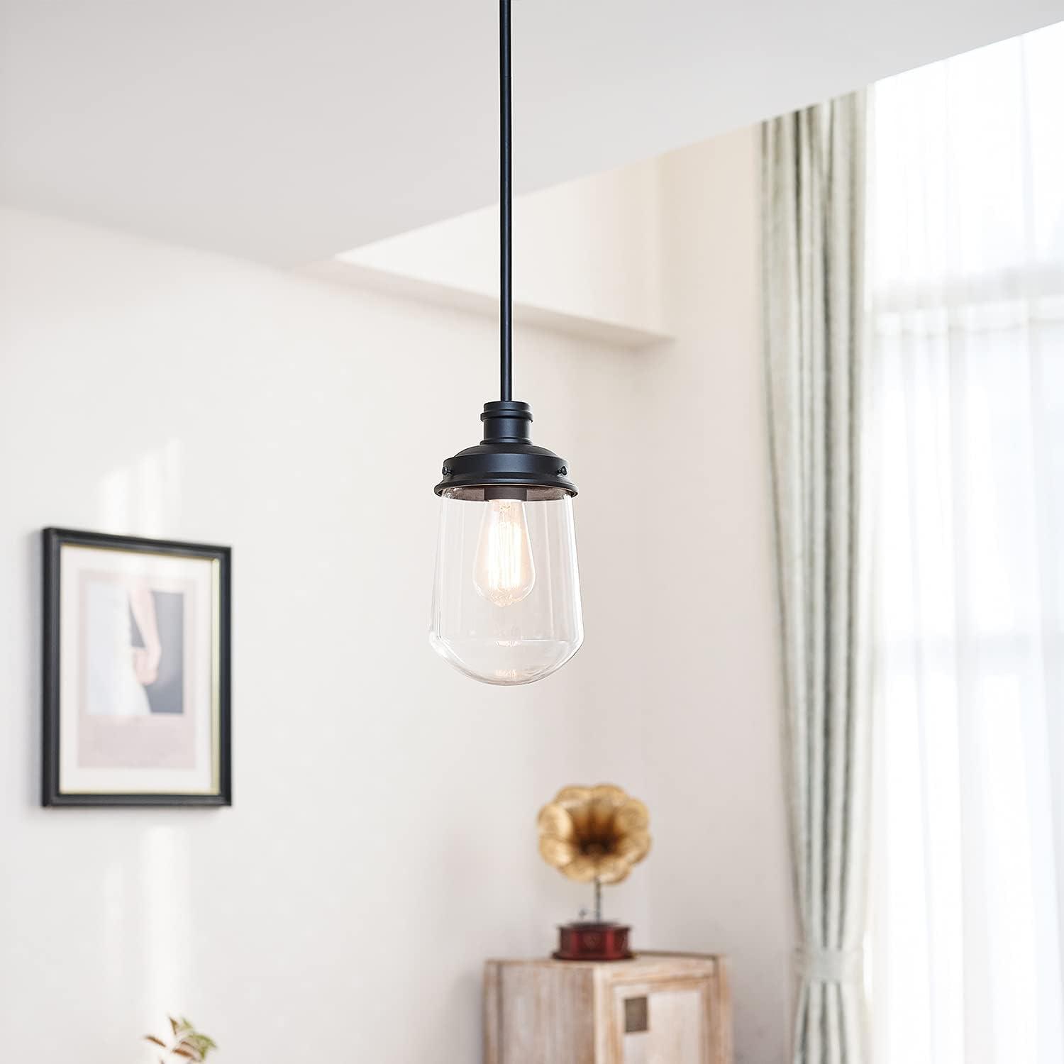 Matte Black Mini Vintage Pendant Light with Clear Glass Shade