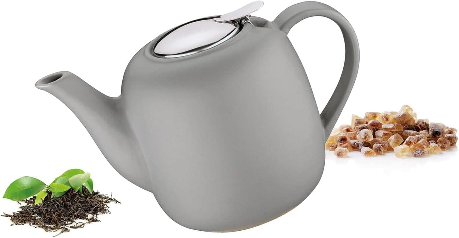 Gray Ceramic Teapot with Stainless Steel Lid, 50 fl. oz.