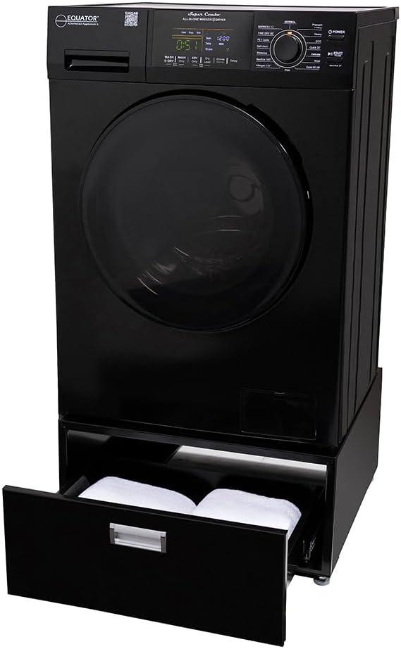 Equator Advanced Appliances All-in-one Washer Dryer Ventless FULLY BUILTIN 0-CLEARANCE 1.62cf/15lbs 110V 1400RPM with Pedestal EZ 4700 C + PDL 4455 Black