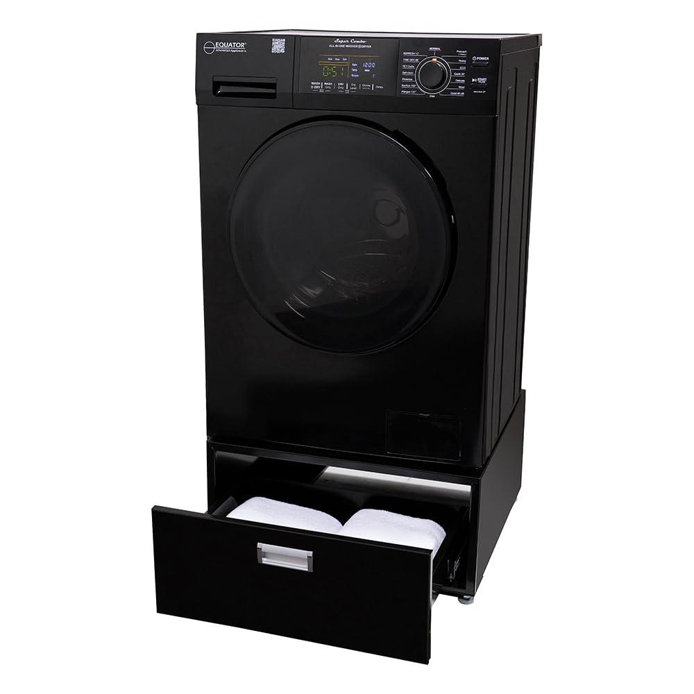 Equator Advanced Appliances All-in-one Washer Dryer Ventless FULLY BUILTIN 0-CLEARANCE 1.62cf/15lbs 110V 1400RPM with Pedestal EZ 4700 C + PDL 4455 Black