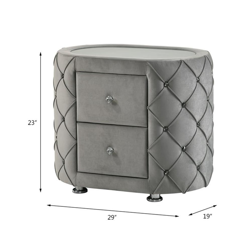 Acme Furniture Perine Nightstand in Gray Velvet