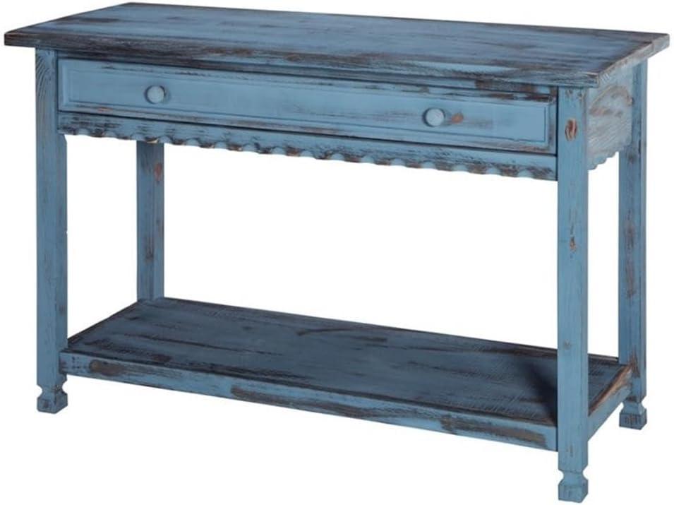 Alaterre Furniture Country Cottage Media/Console Table, Solid Pine Wood Perfect for Living Room, Entryway, Hallway, Blue Antique Finish