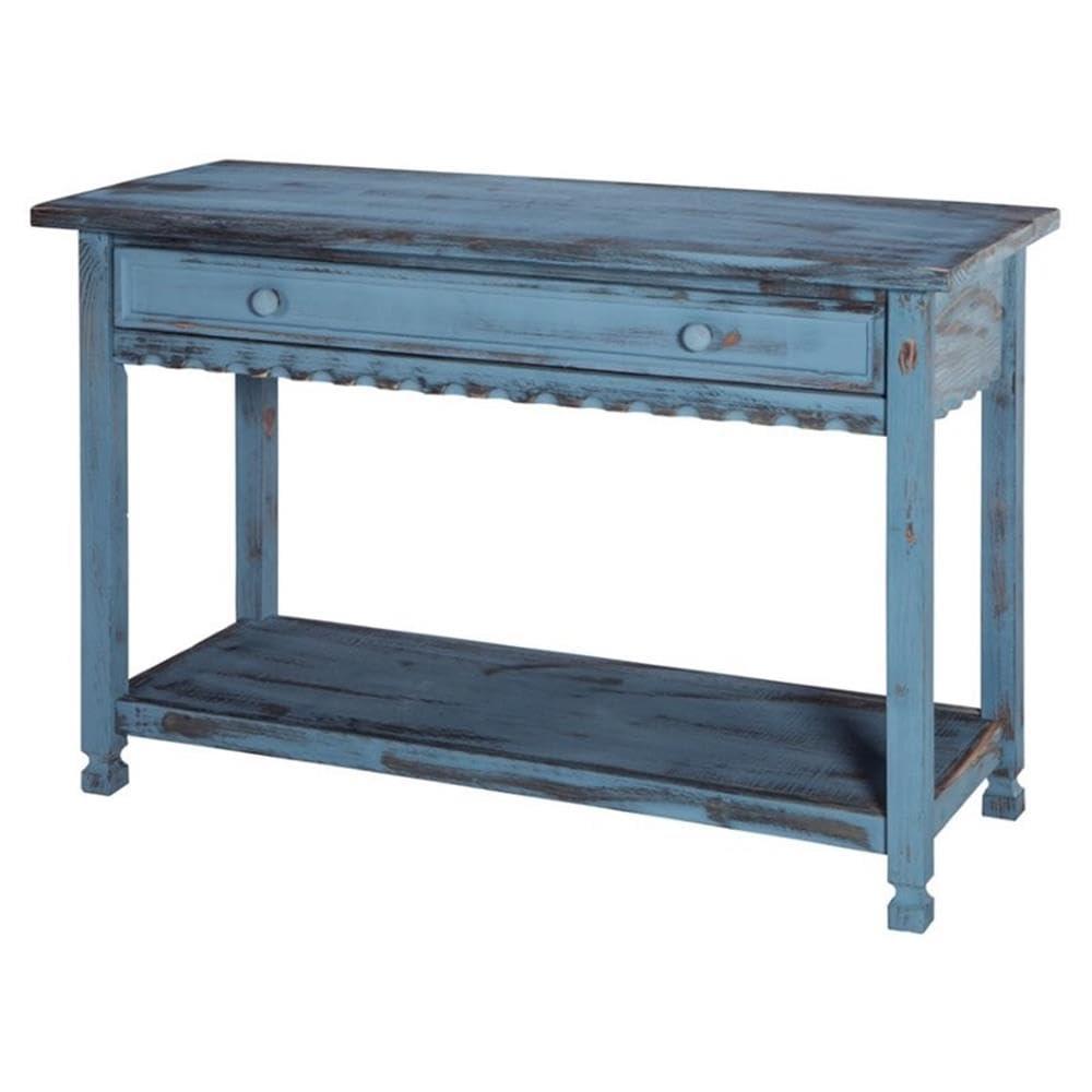 Alaterre Furniture Country Cottage Media/Console Table, Solid Pine Wood Perfect for Living Room, Entryway, Hallway, Blue Antique Finish