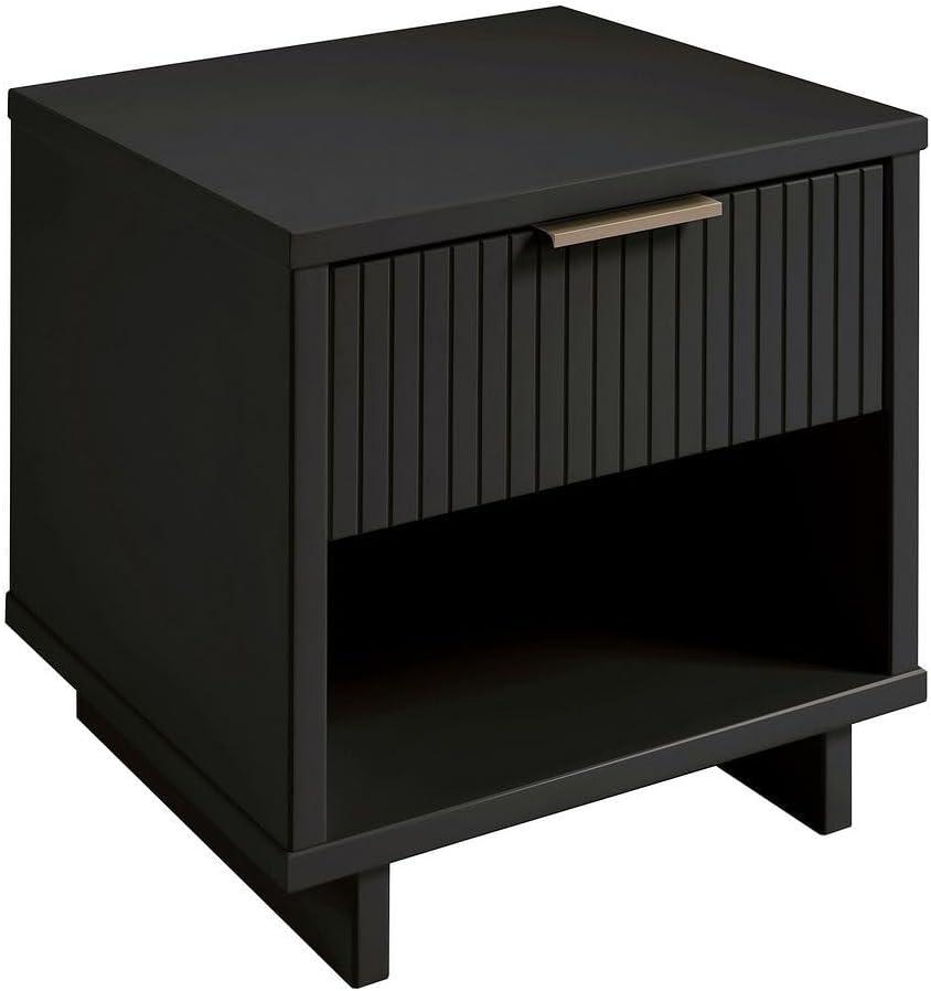 Manhattan Comfort Granville Modern 1 Drawer Nightstand Dark Gray : Bedroom Storage with Shelf, Wood Frame