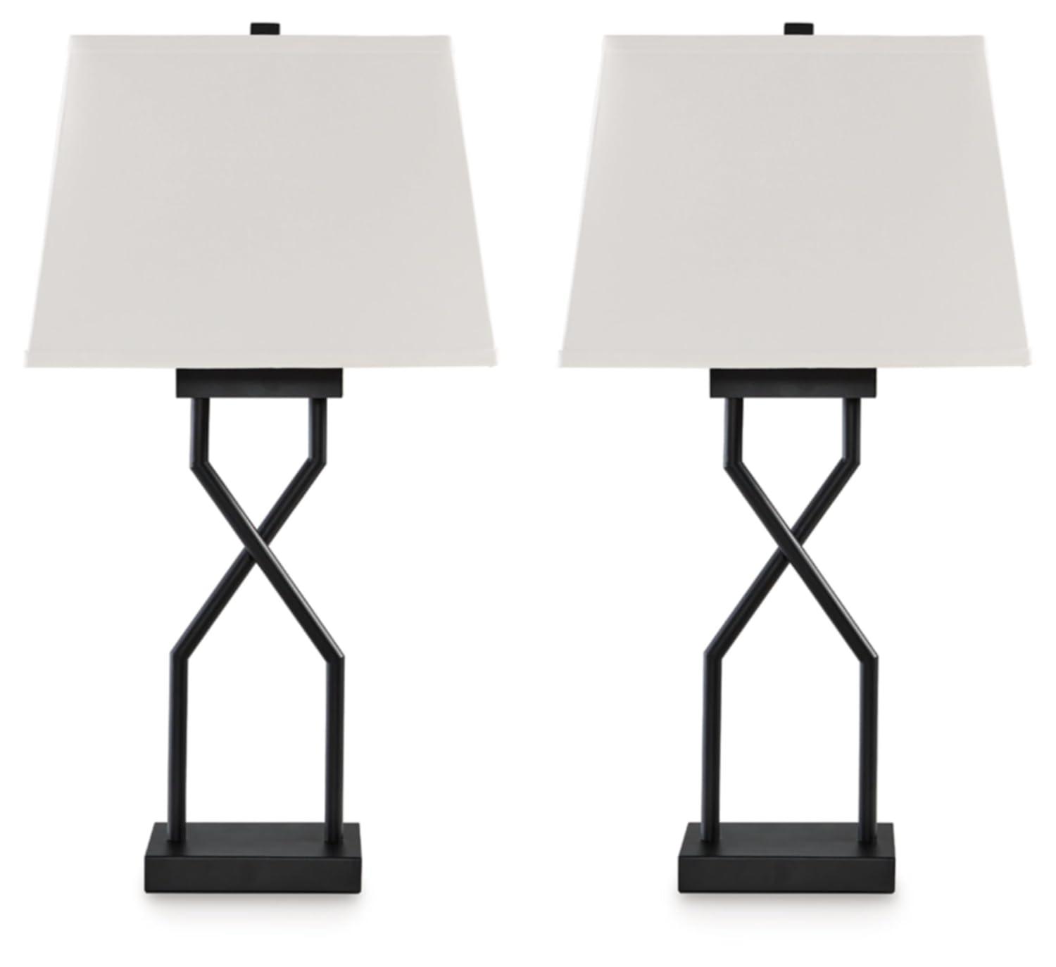 Signature Design by Ashley (Set of 2) Brookthrone Table Lamps Black/Gray: Modern Design, USB Ports, 3-Way Switch