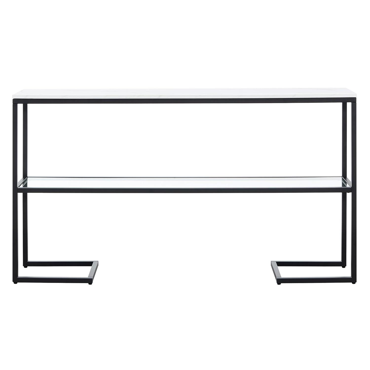 Evelyn&Zoe Errol 55" Wide Rectangular Console Table with Faux Marble Top, Blackened Bronze