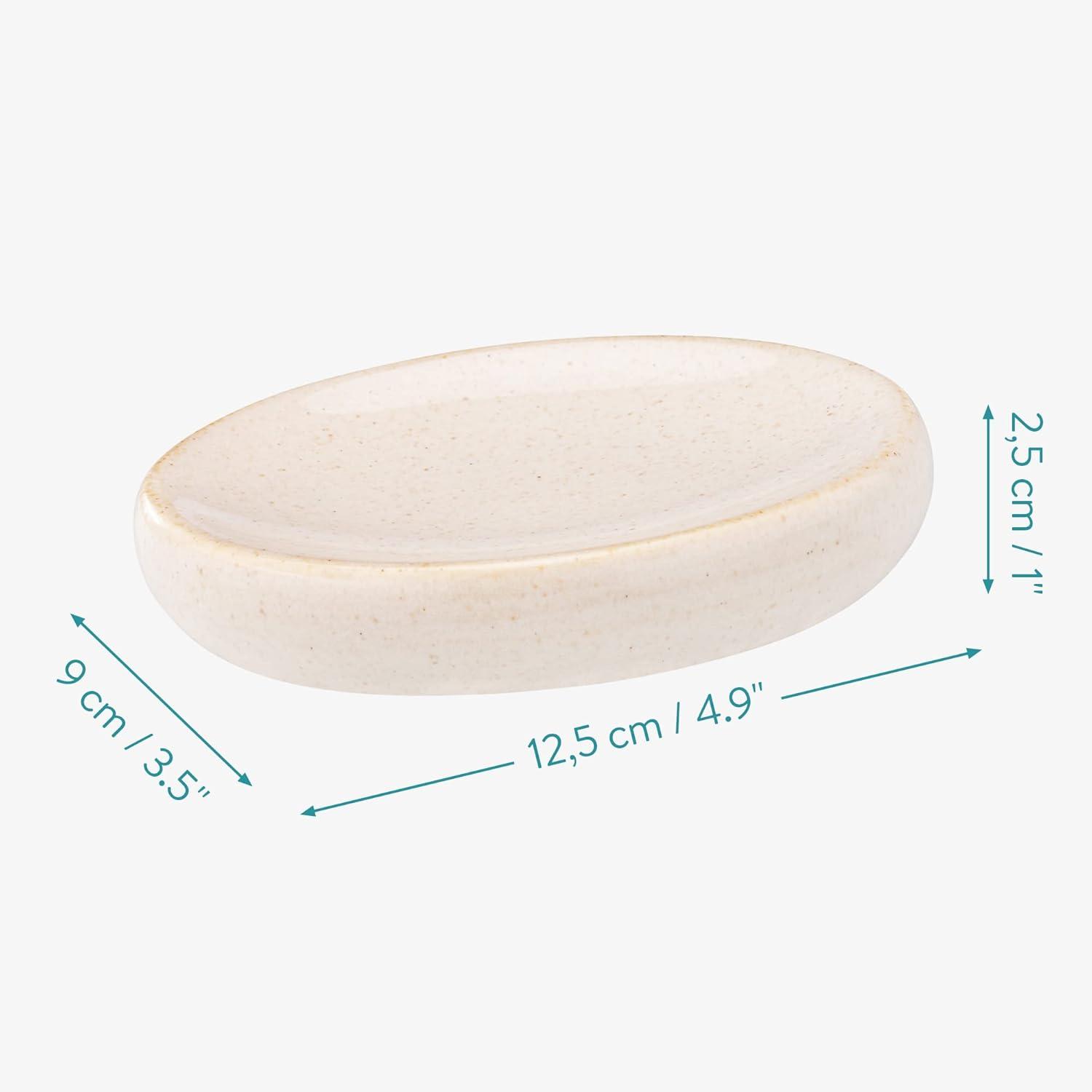 Navaris Ceramic Bathroom Accessories Set (3 Pieces) - Includes Soap Dispenser, Toothbrush Holder, Soap Dish - Modern Bath Accessory Holders - Sand