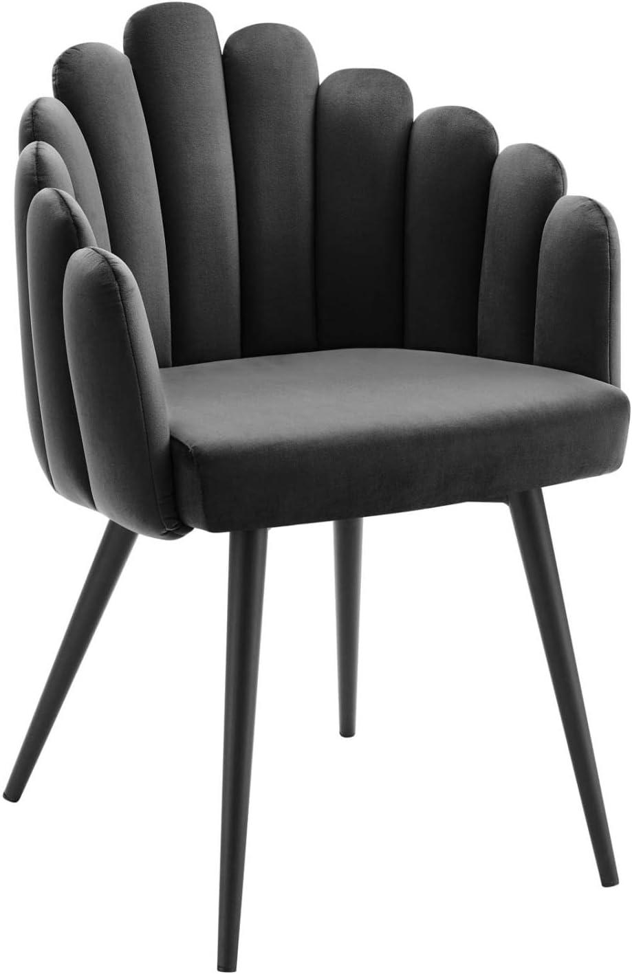 Modway Vanguard 19.5" Scalloped Back Velvet Dining Chair in Black/Charcoal