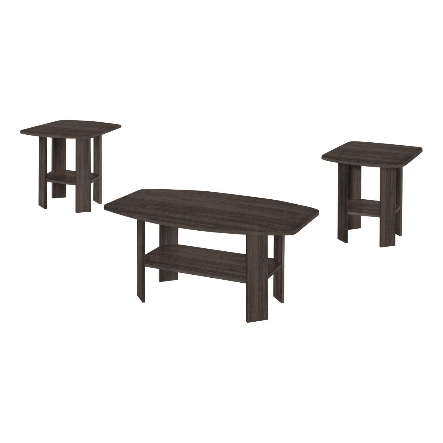 Monarch Specialties Table Set 3Pcs Set Coffee End Side Accent Living Room Laminate Brown Transitional