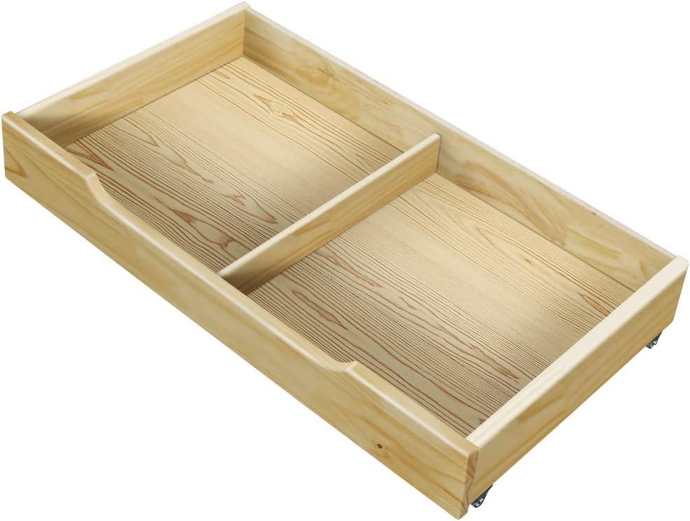 MUSEHOMEINC Solid Wood Under Bed Storage Drawer with 4-Wheels for Bedroom,Suggested for Queen&King Size Platform Bed,Natural