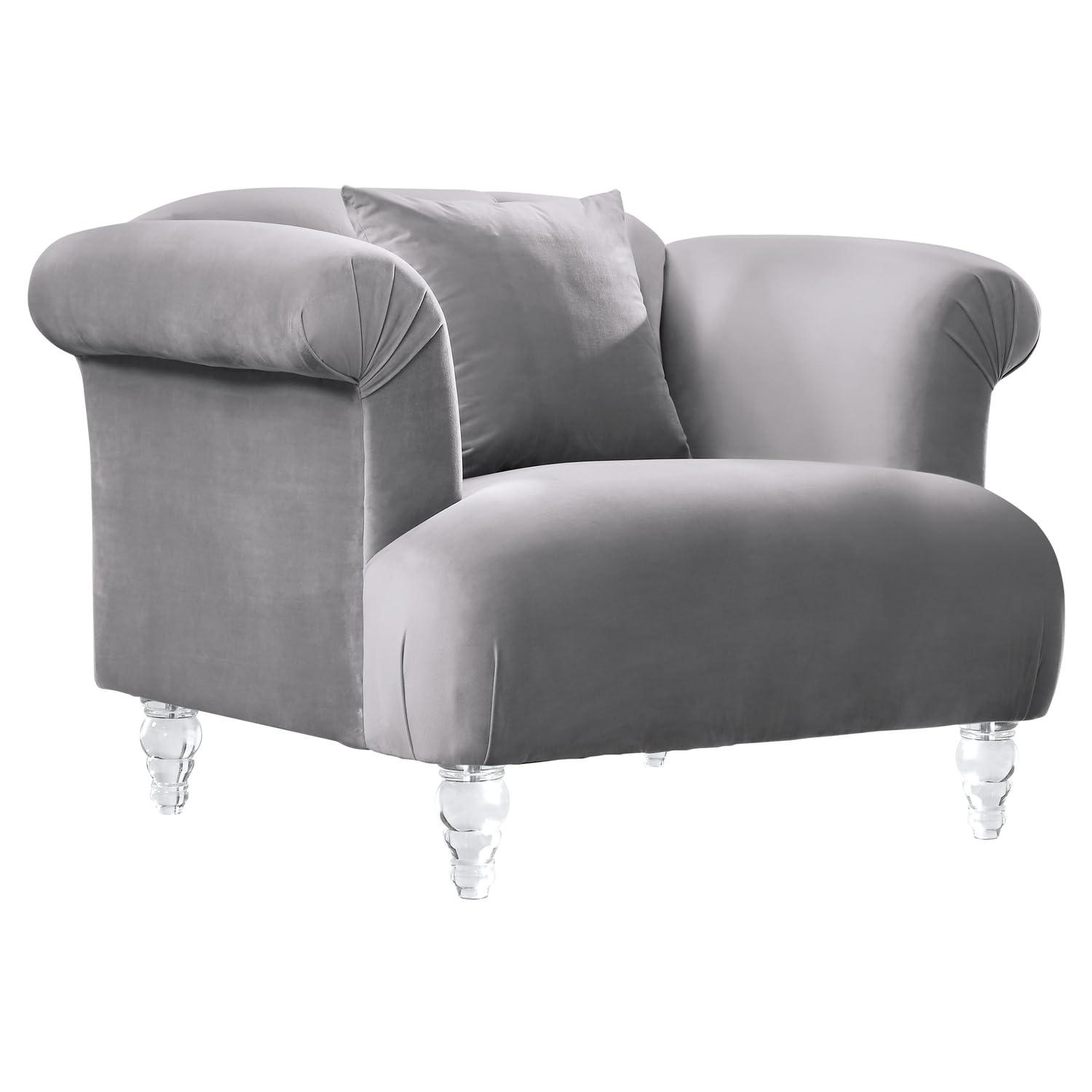 Elegance Sofa Chair in Grey Velvet with Acrylic Legs