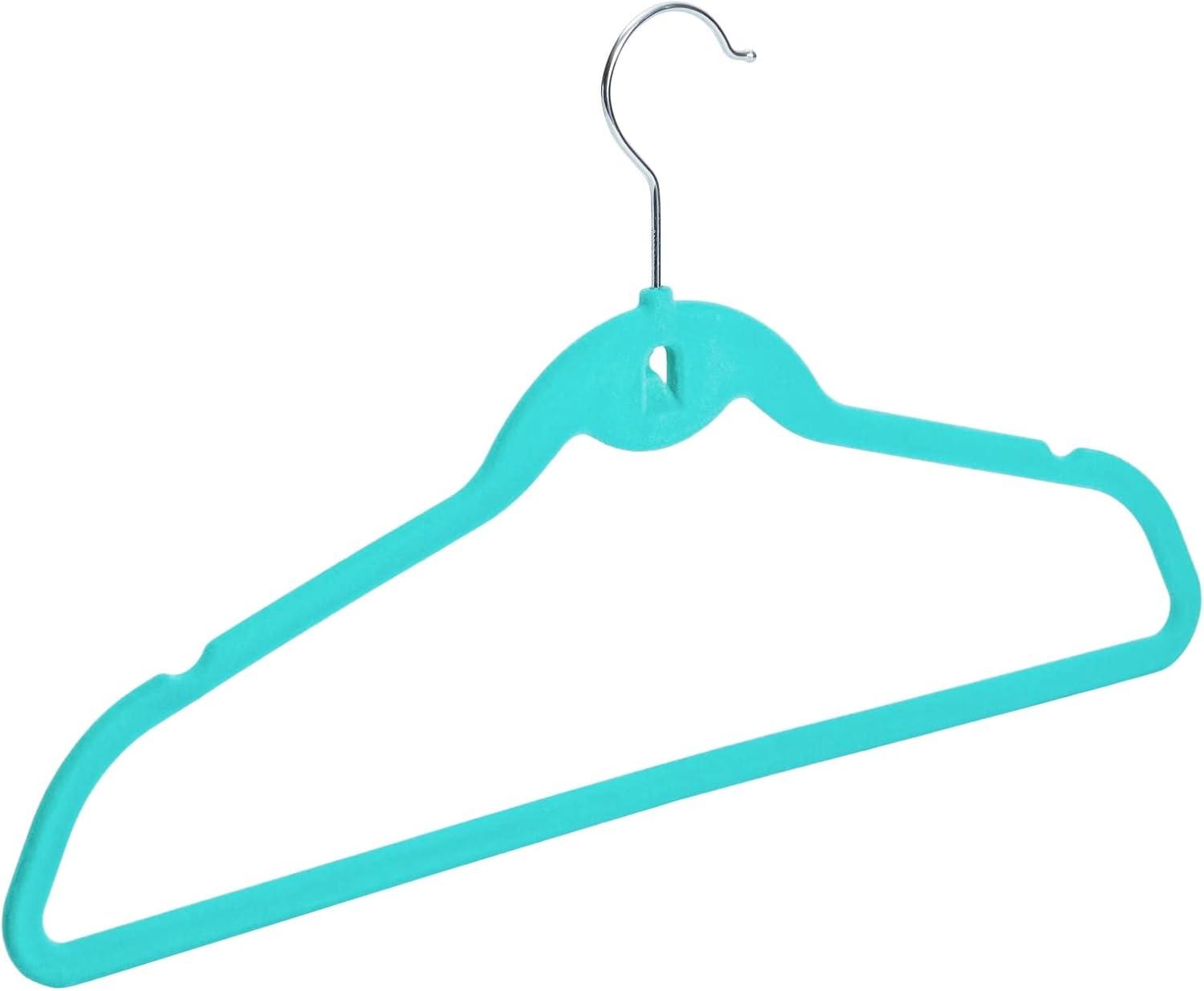 Juvale 50 Pack Non Slip Teal Velvet Clothes Hangers with Cascading Hooks Space Saving for Shirts, Coats, Pants, Suits, and Dresses, 17.5 Inches