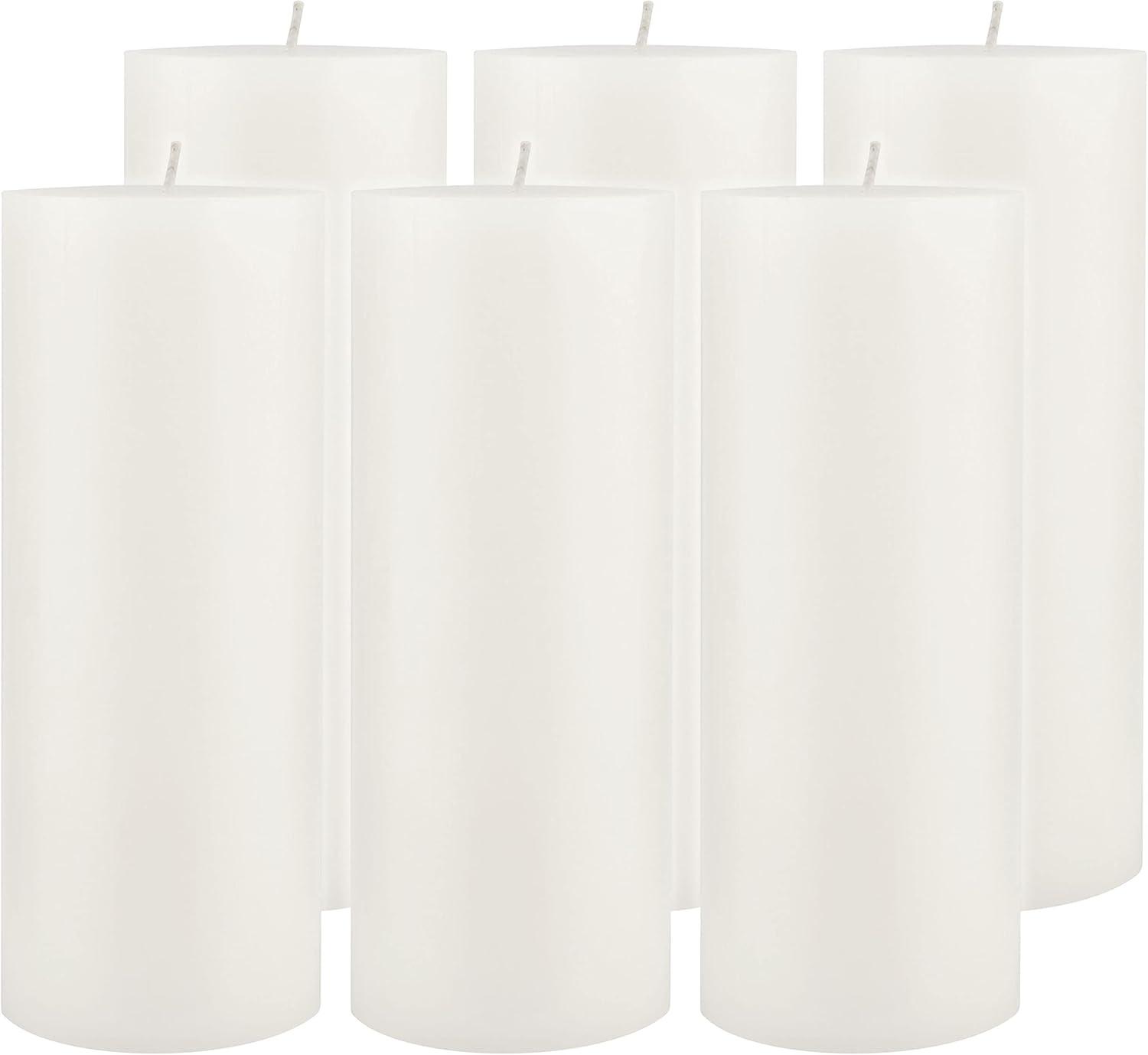 Stonebriar Collection 3"x8" Set of 6pk Unscented Flat Top Smooth Pillar Candle White