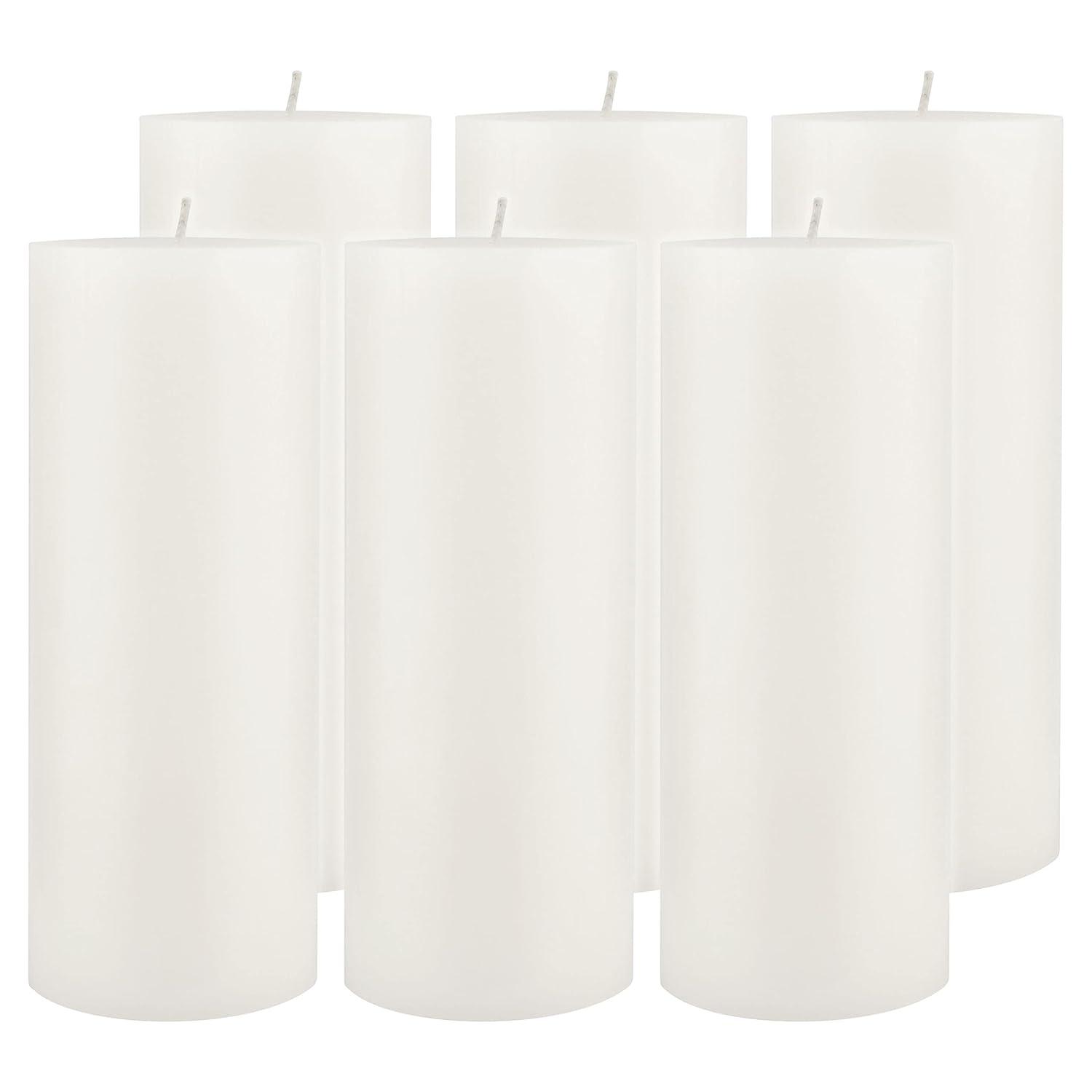 Stonebriar Collection 3"x8" Set of 6pk Unscented Flat Top Smooth Pillar Candle White