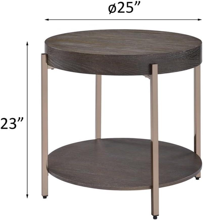 ACME Weyton Round Wood Top End Table in Light Brown and Champagne