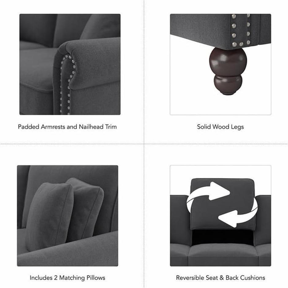 Coventry 85W Large Living Room Sofa in Charcoal Gray Herringbone Fabric