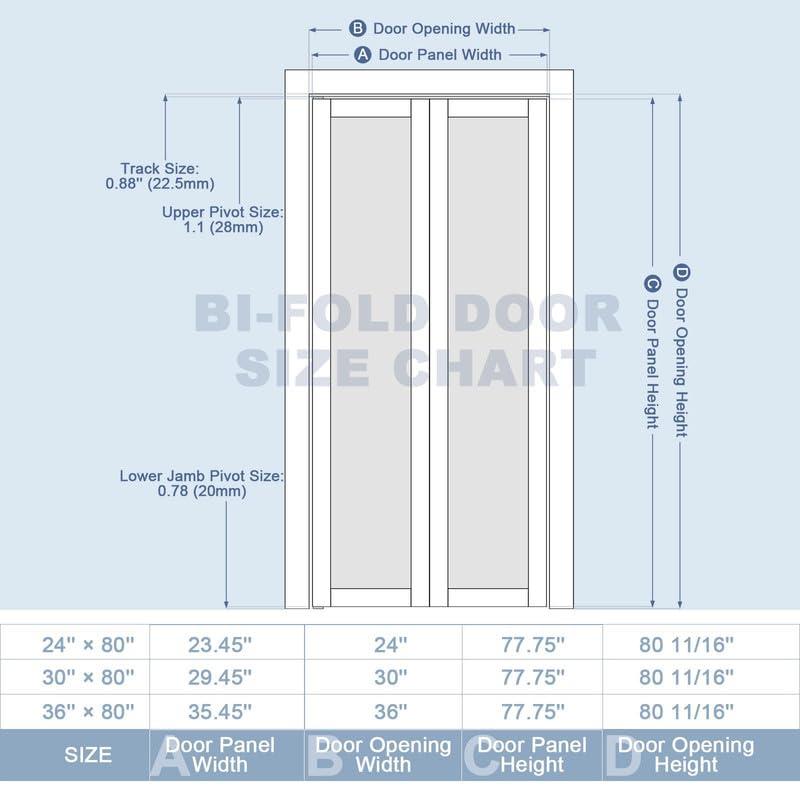 EASELIFE Frosted Glass And Solid Manufactured Wood Bi-Fold Door With Installation Hardware Kit