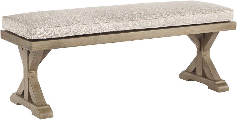 Driftwood-Inspired Coastal Beige Bench with Plush Cushion