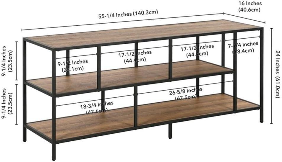 Evelyn&Zoe Winthrop Rectangular TV Stand with Metal Shelves for TV's up to 60", Blackened Bronze/Rustic Oak