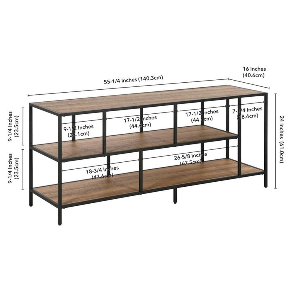 Evelyn&Zoe Winthrop Rectangular TV Stand with Metal Shelves for TV's up to 60", Blackened Bronze/Rustic Oak