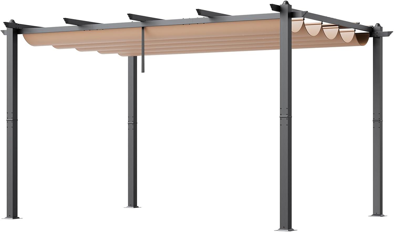 VEVOR 10'x13' Outdoor Retractable Pergola with Canopy, Aluminum Pergola with Retractable Canopy, Modern Style,Sun Shadefor Patios, Gardens, Decks, Backyards (Beige)