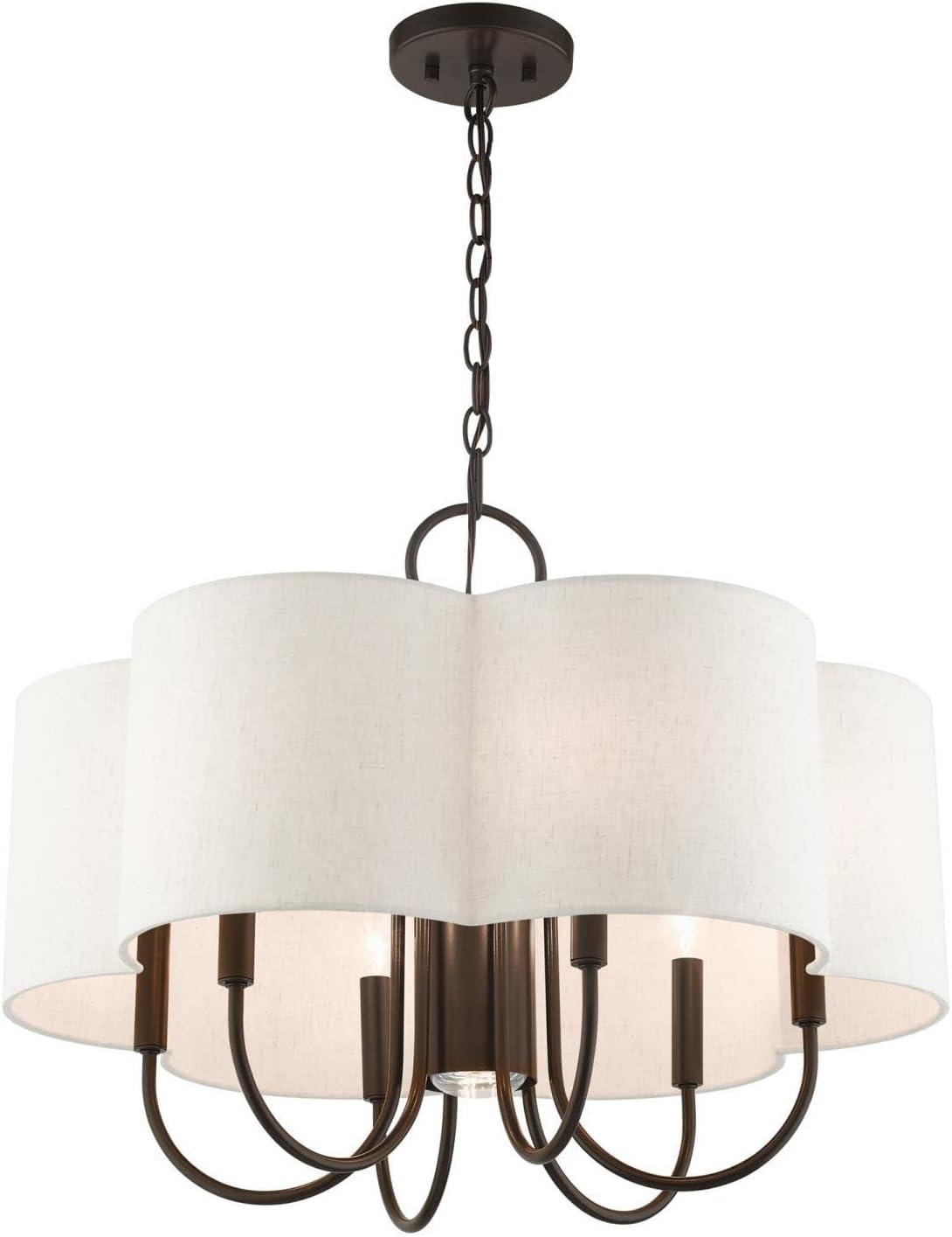 Elegant Solstice English Bronze 7-Light Chandelier with Oatmeal Shade