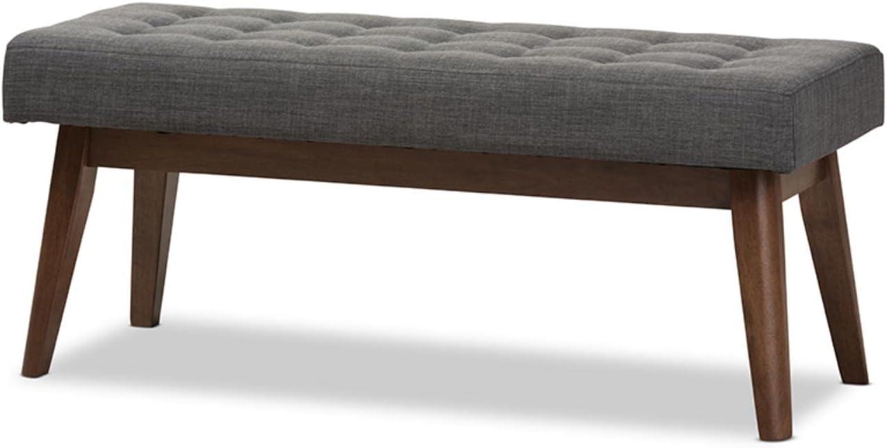 Baxton Studio Elia Mid Century Modern Walnut Wood Fabric Button Tufted Bench Dark Gray: Rubberwood Frame, Polyester Upholstery, 400lb Capacity