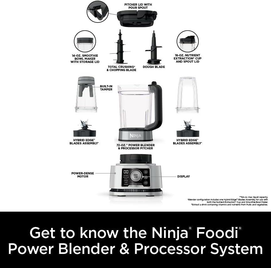 Ninja Ninja® Foodi® Power Blender & Processor System with Pitcher & To-Go Cups,1400 W, 6 Functions for Bowls, Spreads, & Dough