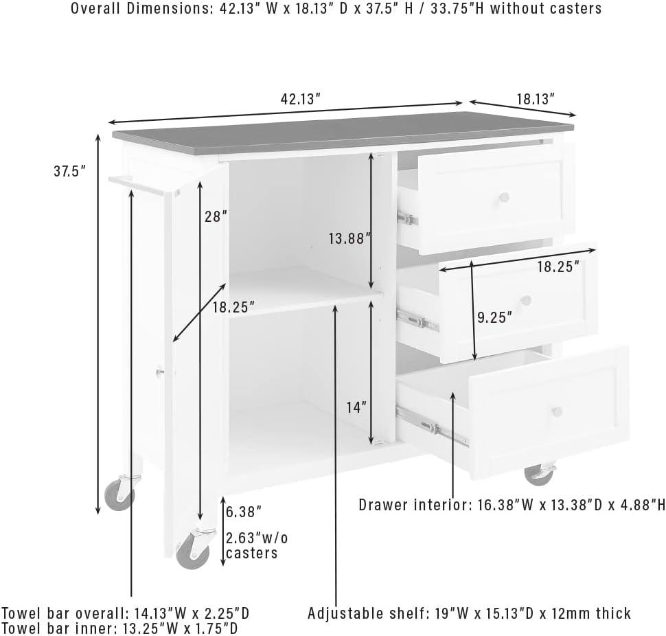 Soren White Kitchen Cart with Granite Top and Storage