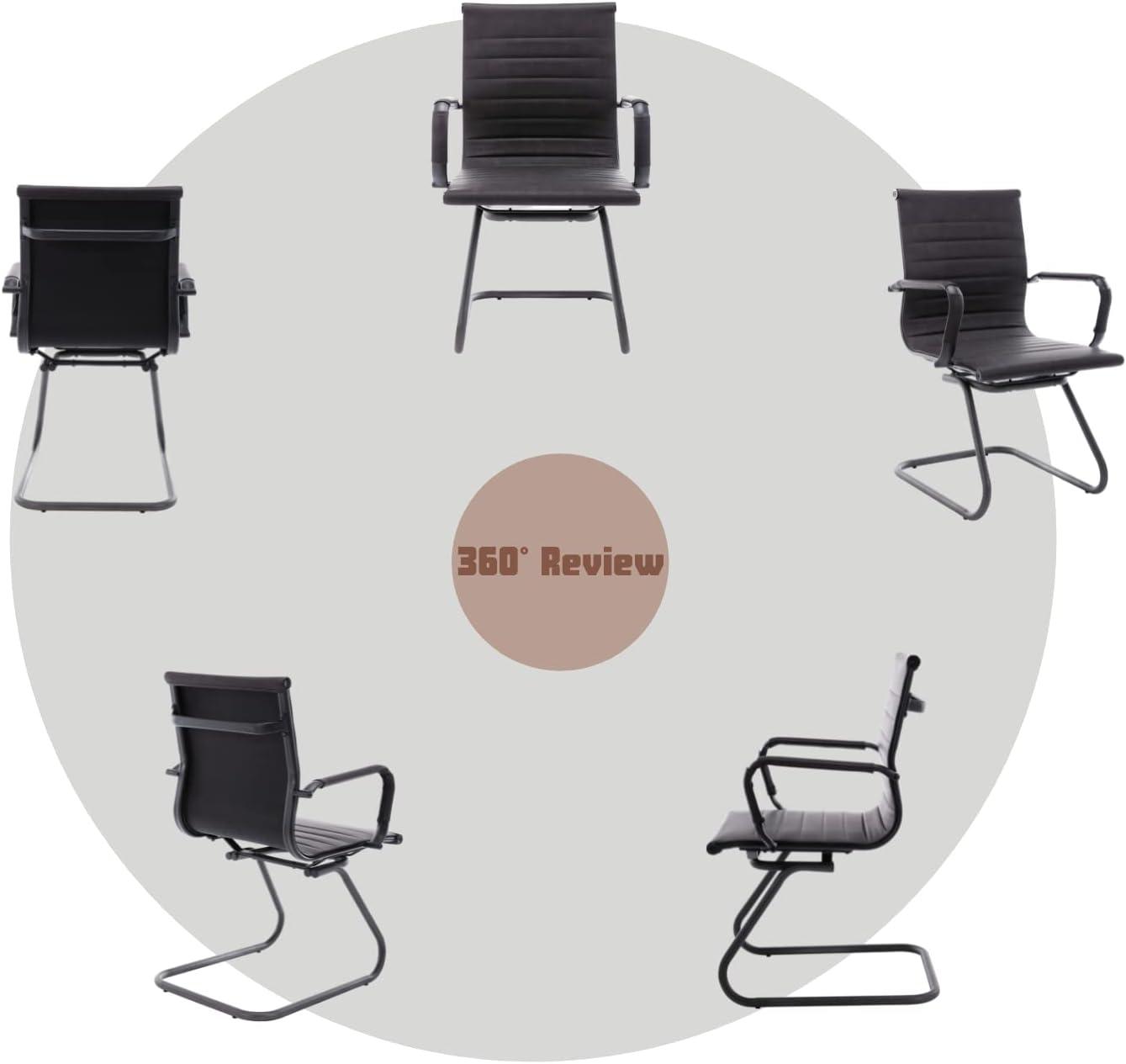 CIMOTA Waiting Room Chairs Leather Office Guest Chair Mid Back Reception Chairs with Sled Base for Meeting/Patient/Conference Room, Retro Black Set of 2