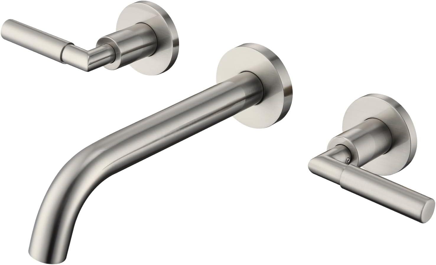 Brushed Nickel Dual Handle Wall Mount Faucet