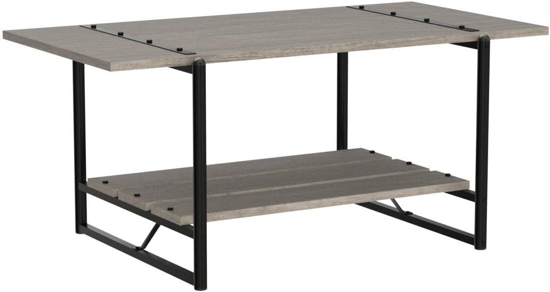 Gray Engineered Wood and Metal Outdoor Coffee Table with Storage Shelf