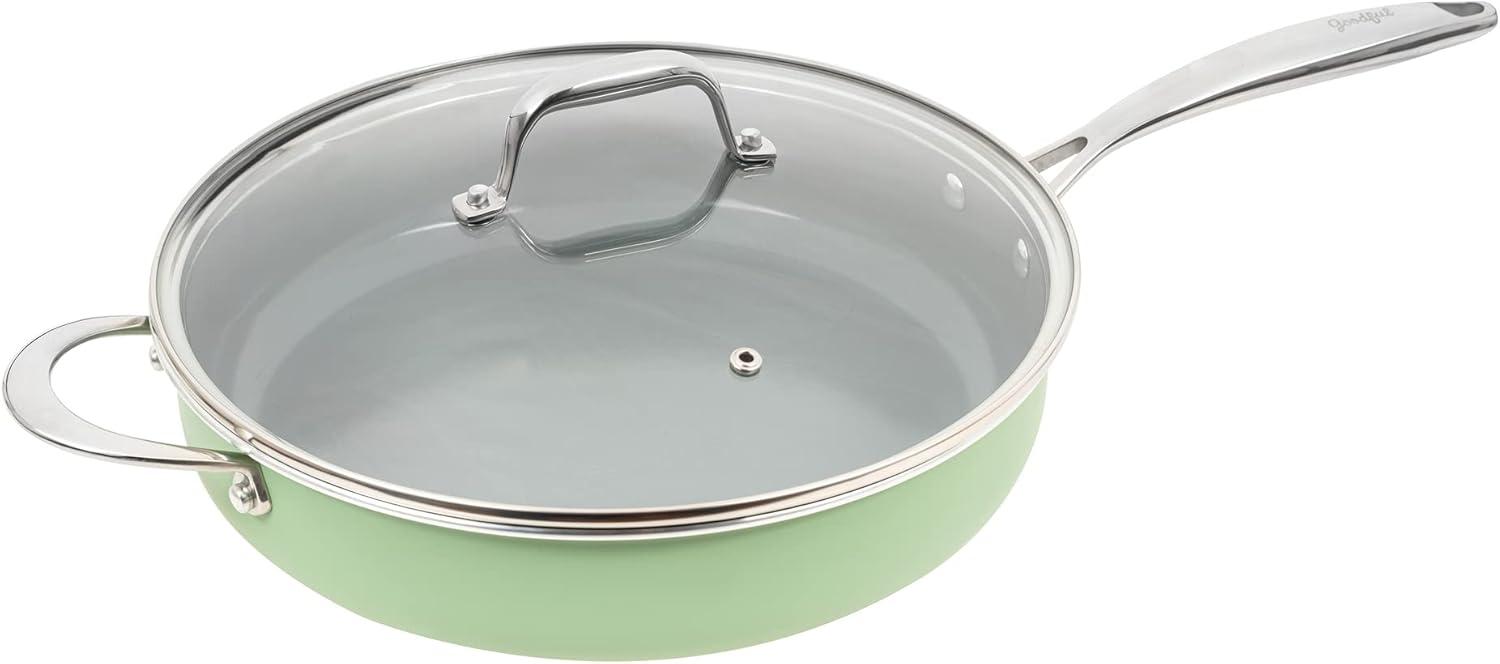 Green Ceramic Nonstick 4-Quart Saute Pan with Lid