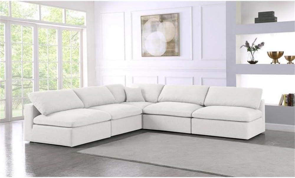 Meridian Furniture Serene Cream Durable Linen Fabric Modular Sectional