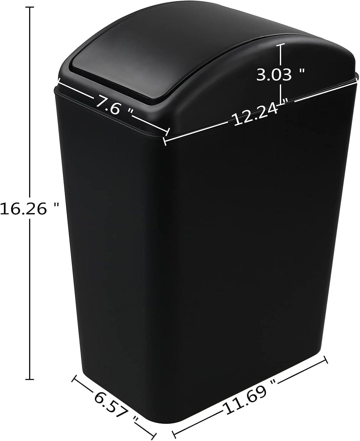 Black Rectangular Plastic Trash Can with Swing Lid