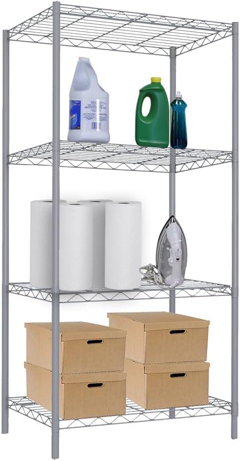 Home Basics 13.8"W X 21"D X 46.5"H 4-Shelf Wire Freestanding Shelves, Grey