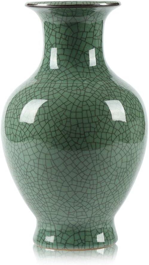 Green Ceramic Vase for Home Decor, Rustic Oriental Vases, Glazed Decorative Farmhouse Vase for Mantel, Table, Bookshelf, Living Room Decoration(Green)