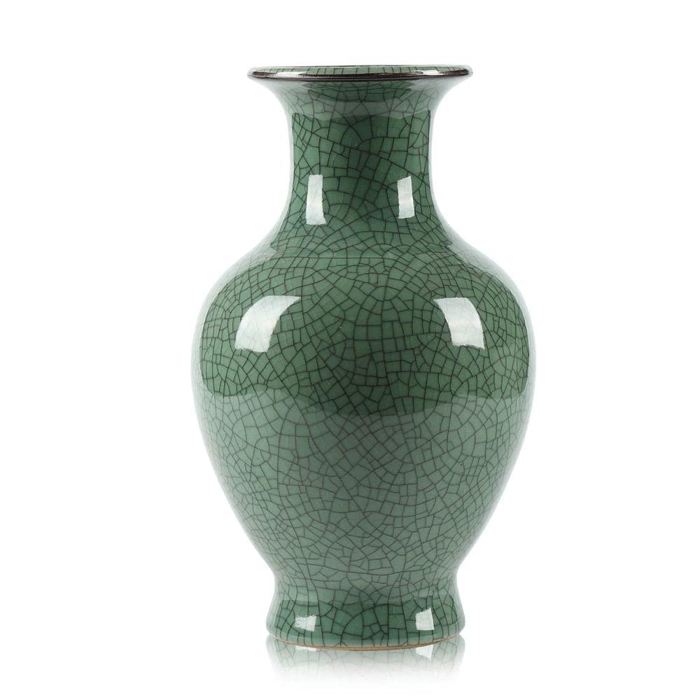 Green Ceramic Vase for Home Decor, Rustic Oriental Vases, Glazed Decorative Farmhouse Vase for Mantel, Table, Bookshelf, Living Room Decoration(Green)