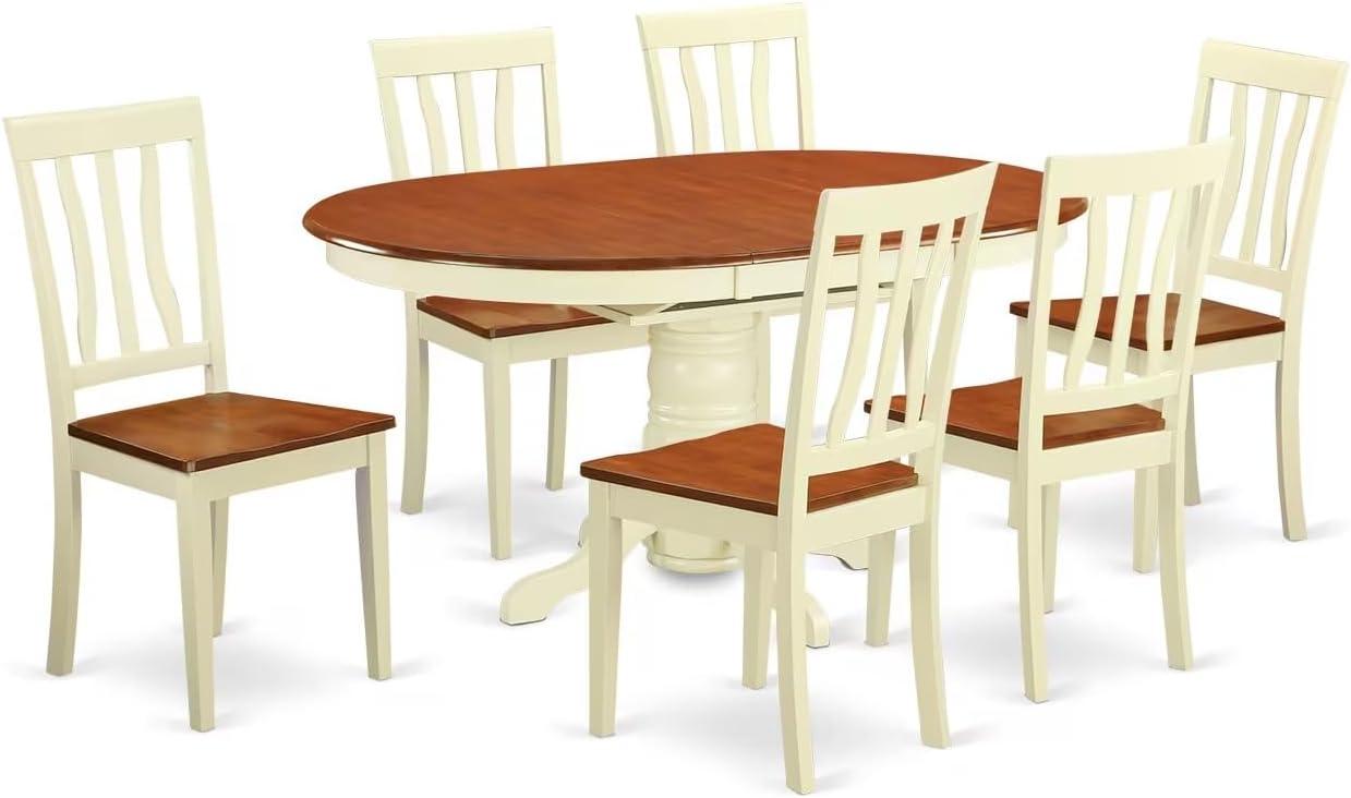 Buttermilk and Cherry 7-Piece Oval Dining Set with Wooden Chairs