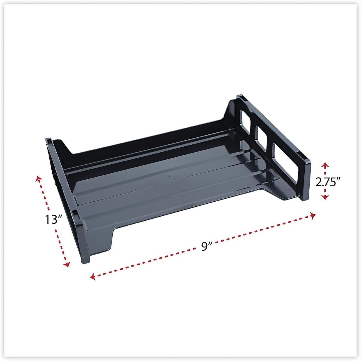 Black Adjustable Plastic Two-Tier Letter Desk Tray