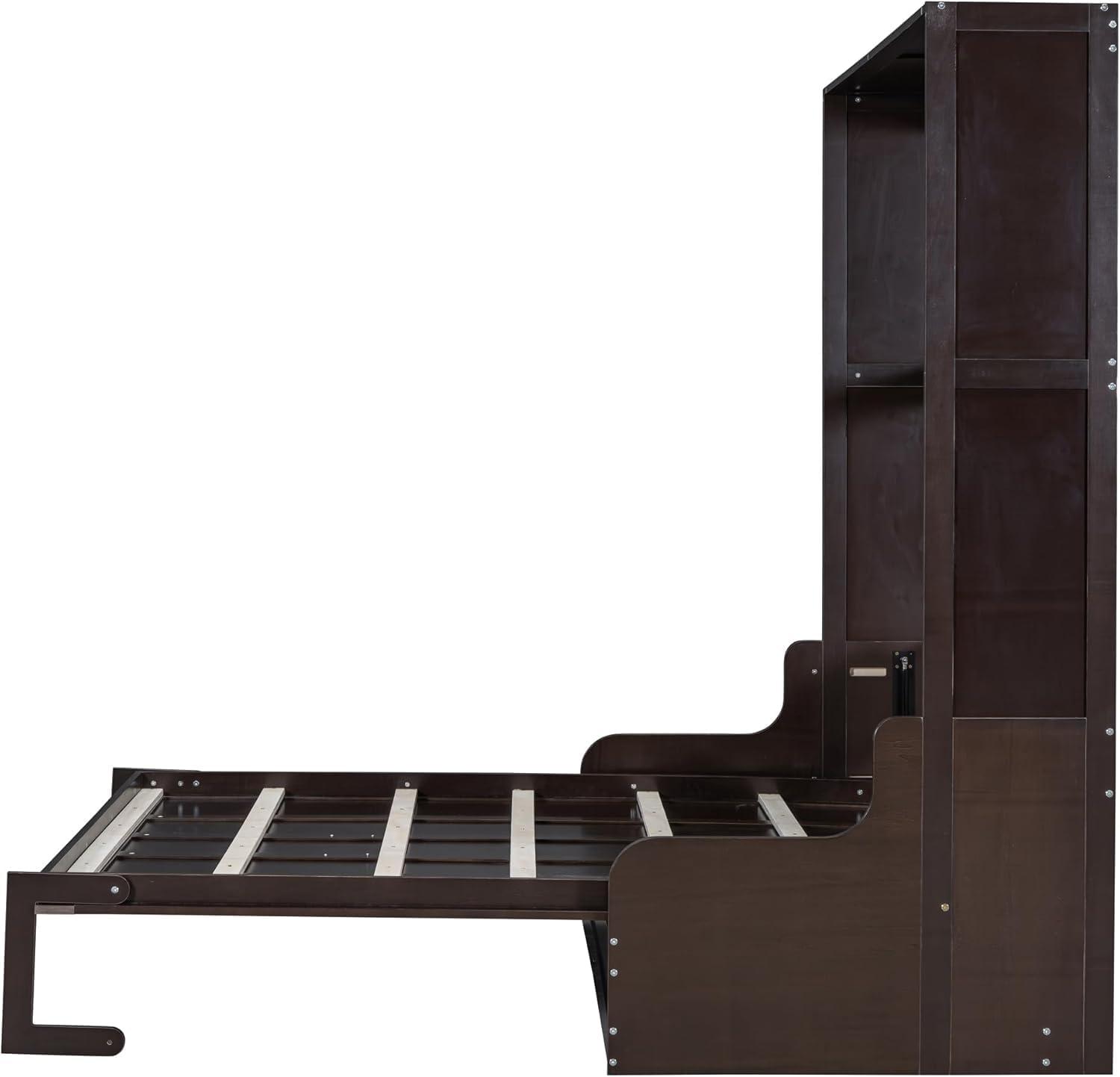 MERITLINE Queen Murphy Bed with Sofa,Wood Folding Murphy Wall Bed Cabinet with Couch (Espresso)