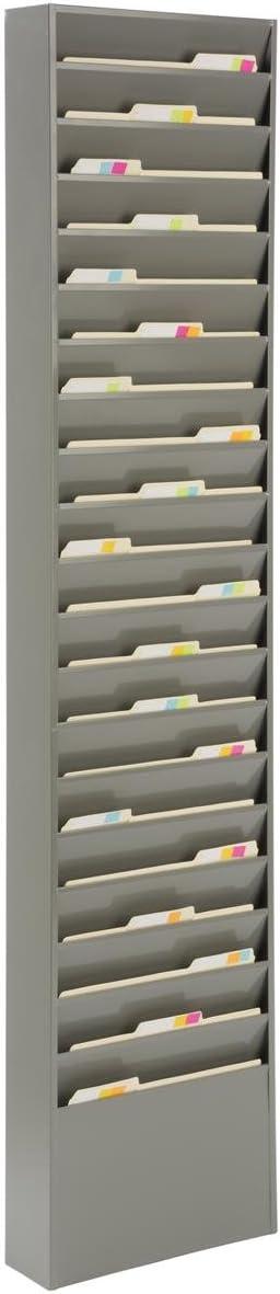 File Folder Wall Rack, 20 Pockets, Tiered, Office and Medical Charts (Gray, Powder Coated Steel) (JMFF20GRY)