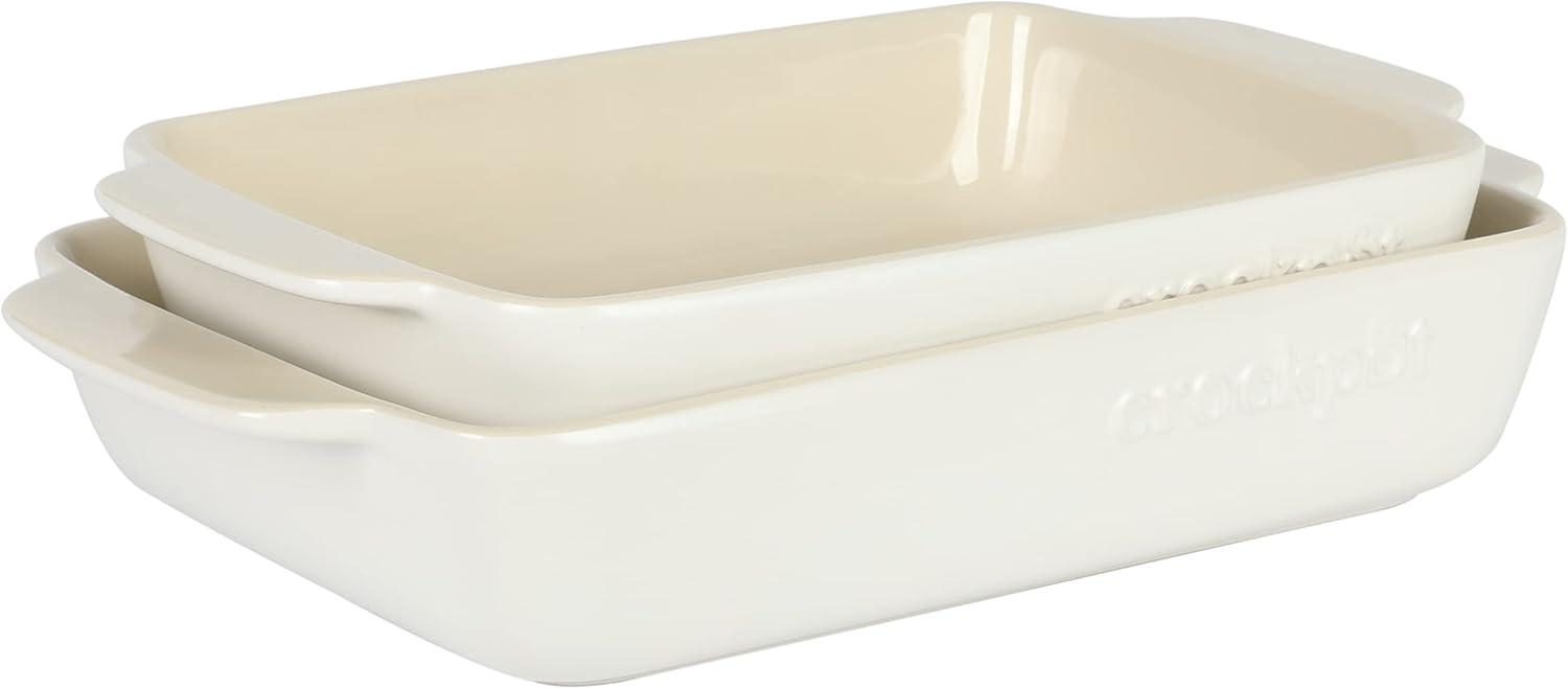 Cream Rectangular Stoneware Bake Pan Set, 2.5 and 3.5 Quart