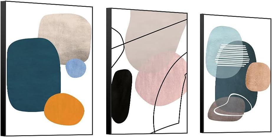Ivy Bronx Wall Art 3 Pieces Of Framed Decorative Paintings Abstract Simple Orange White Blue And Other Color Blocks Wall Art Canvas Prints Home Decoration