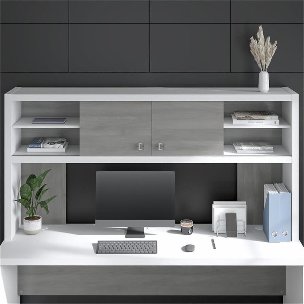 Echo 72W Desk Hutch in Pure White and Modern Gray - Engineered Wood