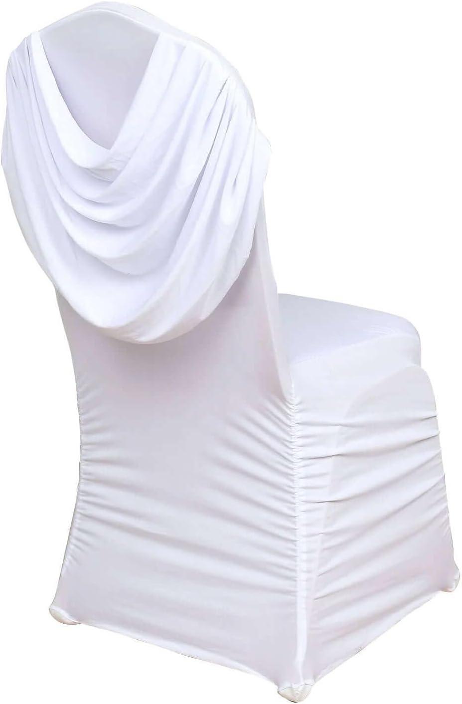 White Ruched Swag Back Spandex Banquet Chair Cover