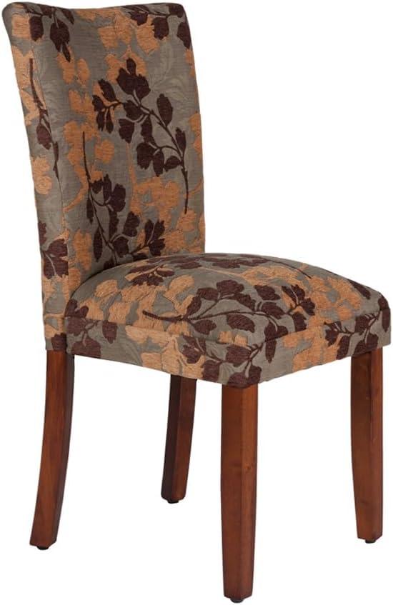 Brown Floral Upholstered Parsons Side Chair with Wood Legs